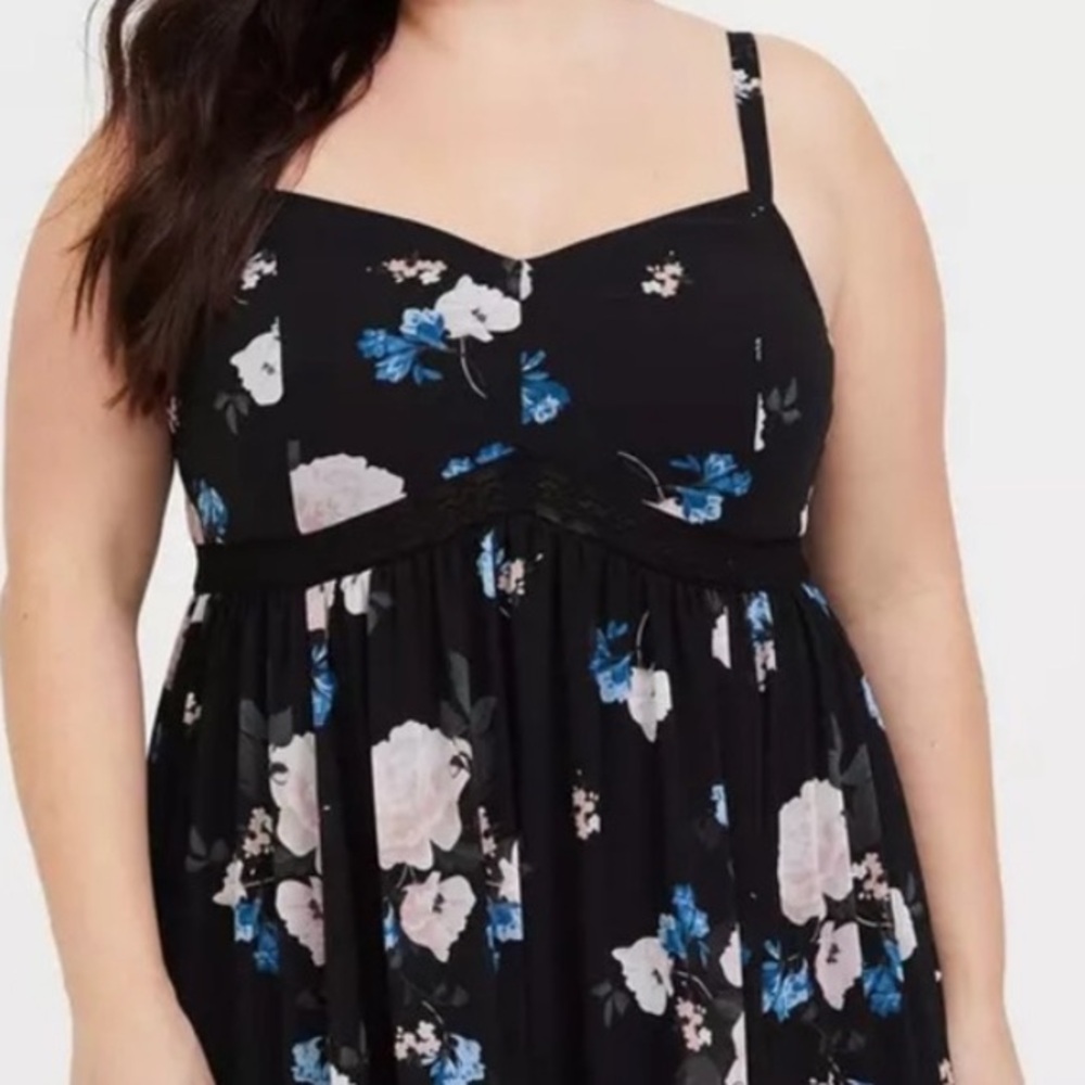 TORRID Black Floral Crochet Chiffon Tiered Maxi Dress Boho Babydoll Womens 1X - Picture 2 of 11